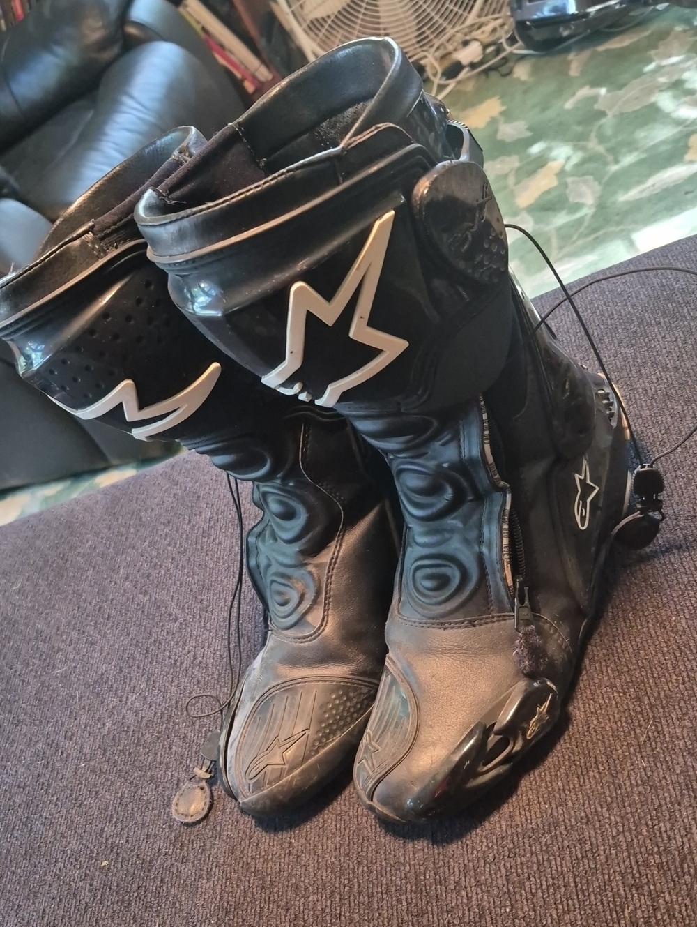 Alpinestars Black Motorcycle Racing Boots with White Star Logos